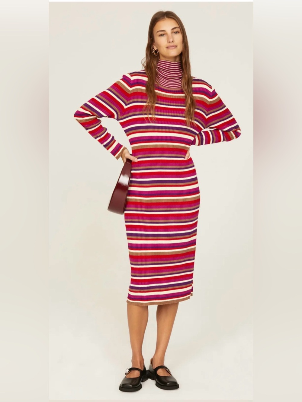 Lisa Says Gah Striped Ribbed Turtleneck Midi Dress XS/S